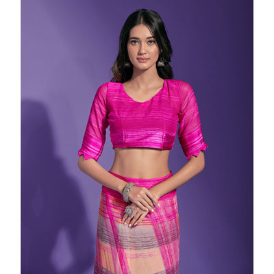 Magenta Printed Chiffon Saree