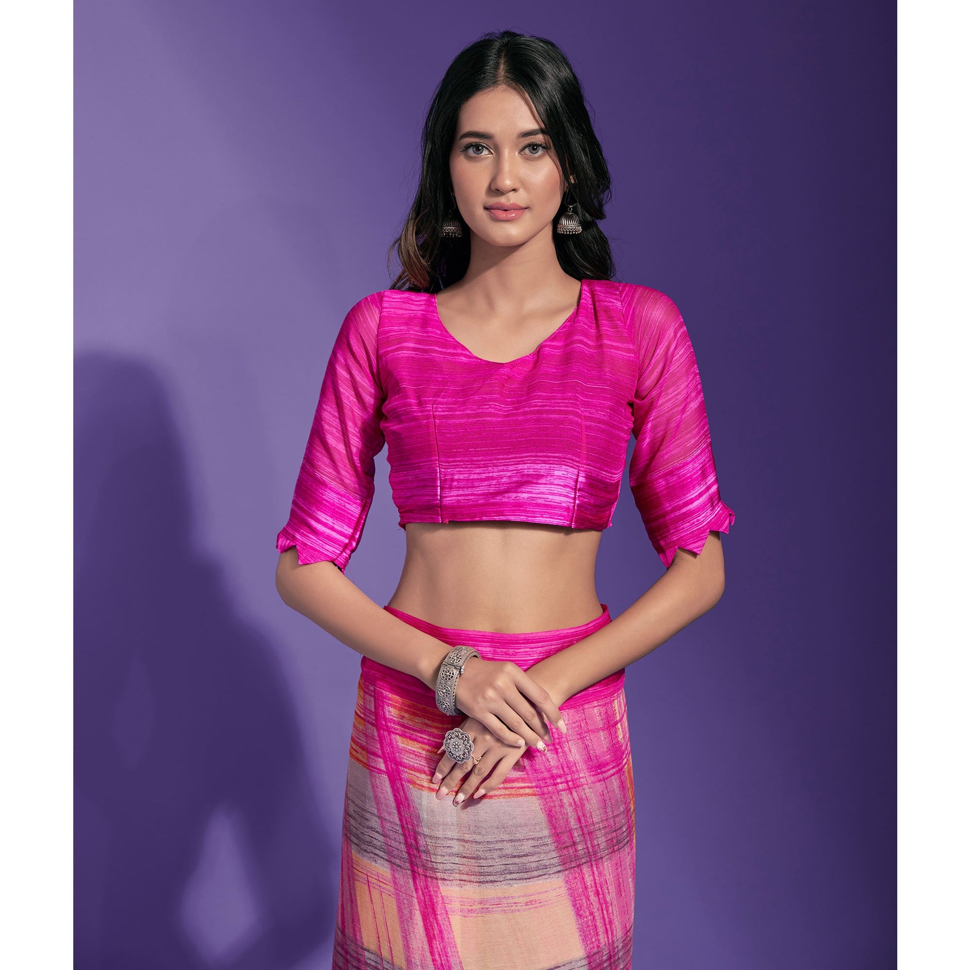 Magenta Printed Chiffon Saree