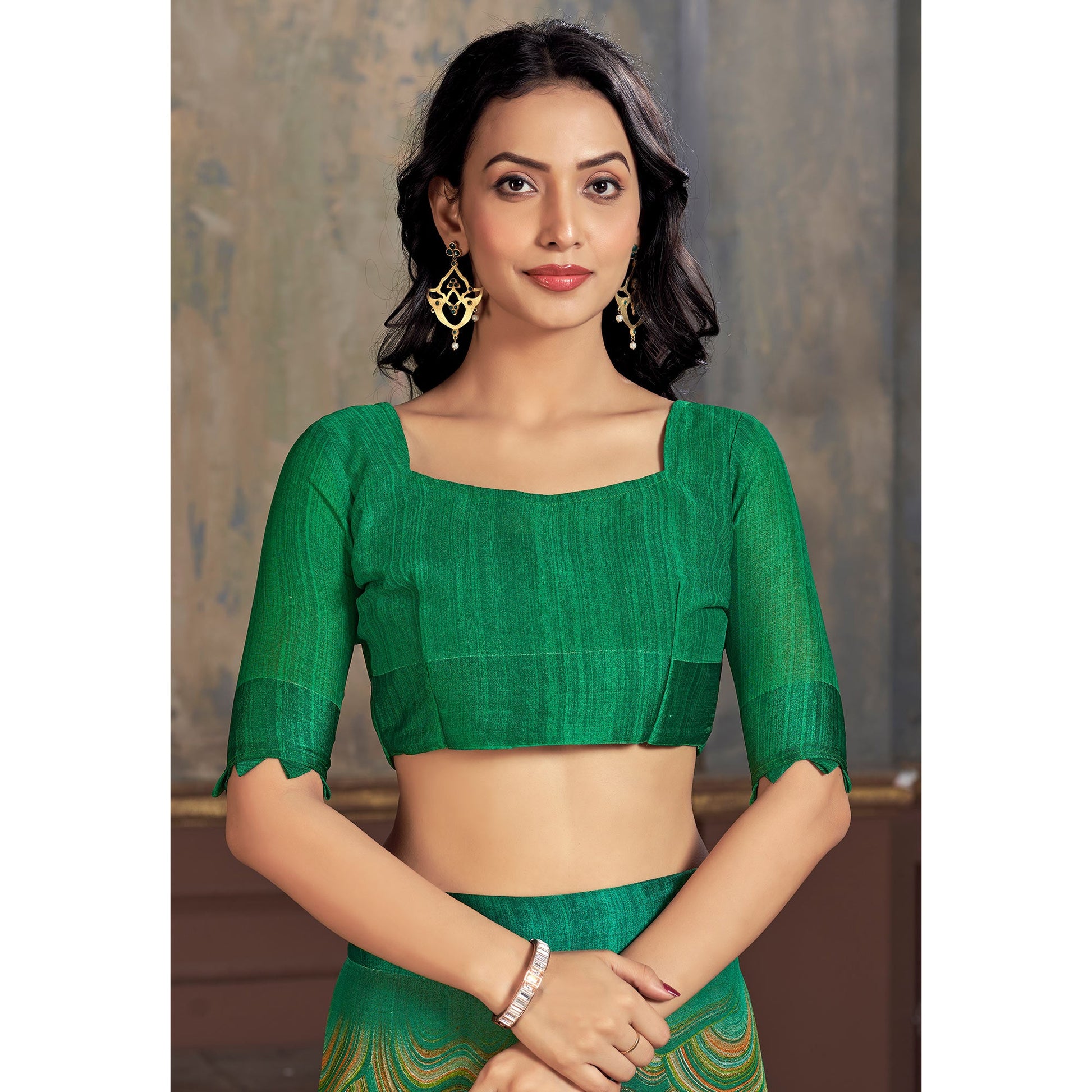 green-printed-chiffon-saree-with-woven-border-1