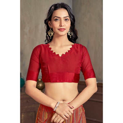 Maroon Printed Chiffon Saree With Woven Border