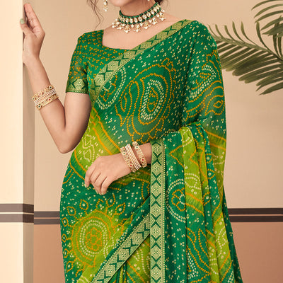 green-bandhani-printed-chiffon-saree-with-lace-border