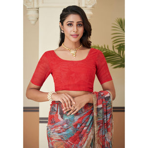 Multicolor Geometric Printed Georgette Saree