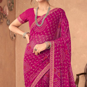 Magenta Purple Bandhani Printed Chiffon Saree