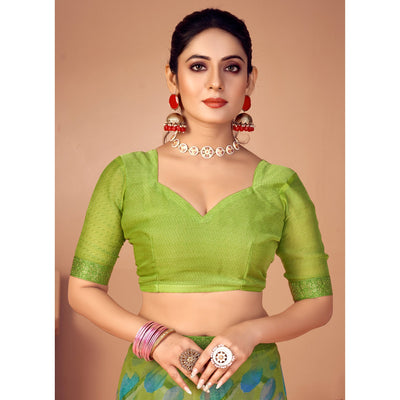 green-printed-chiffon-saree-with-lace-border