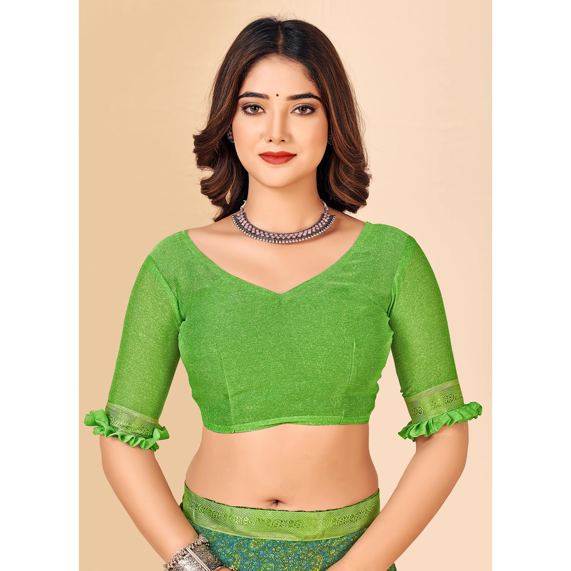 green-floral-printed-chiffon-saree-with-lace-border-1