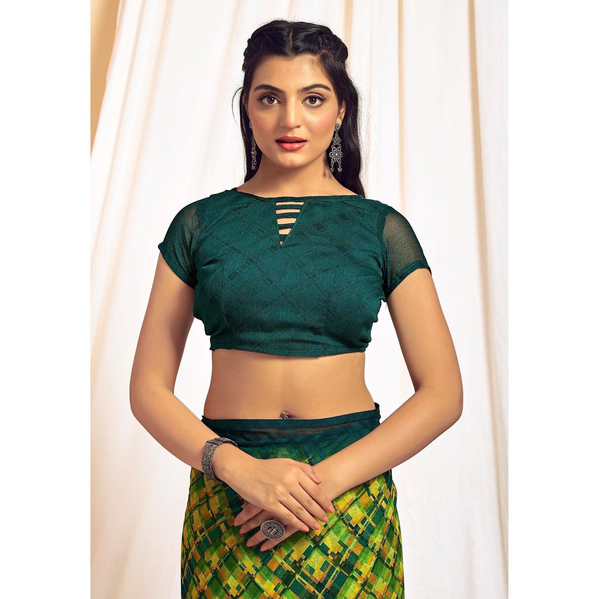 Lemon Green Printed Chiffon Saree