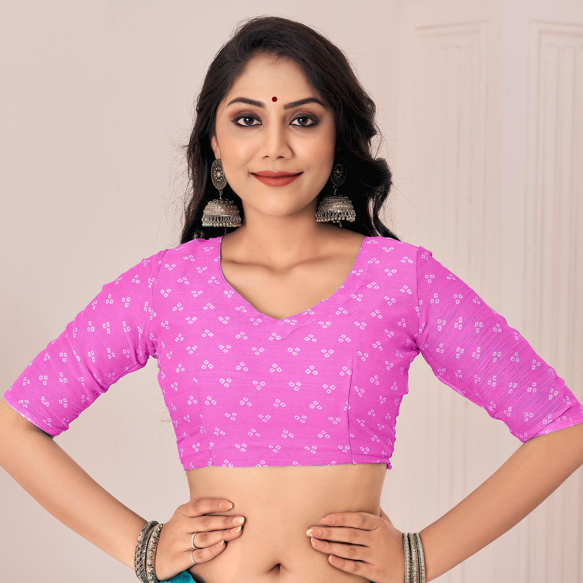 Magenta Bandhani Printed Chiffon Saree