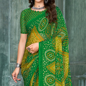 green-lemon-yellow-bandhani-printed-chiffon-saree