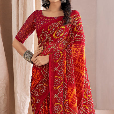 Maroon Bandhani Printed Chiffon Saree