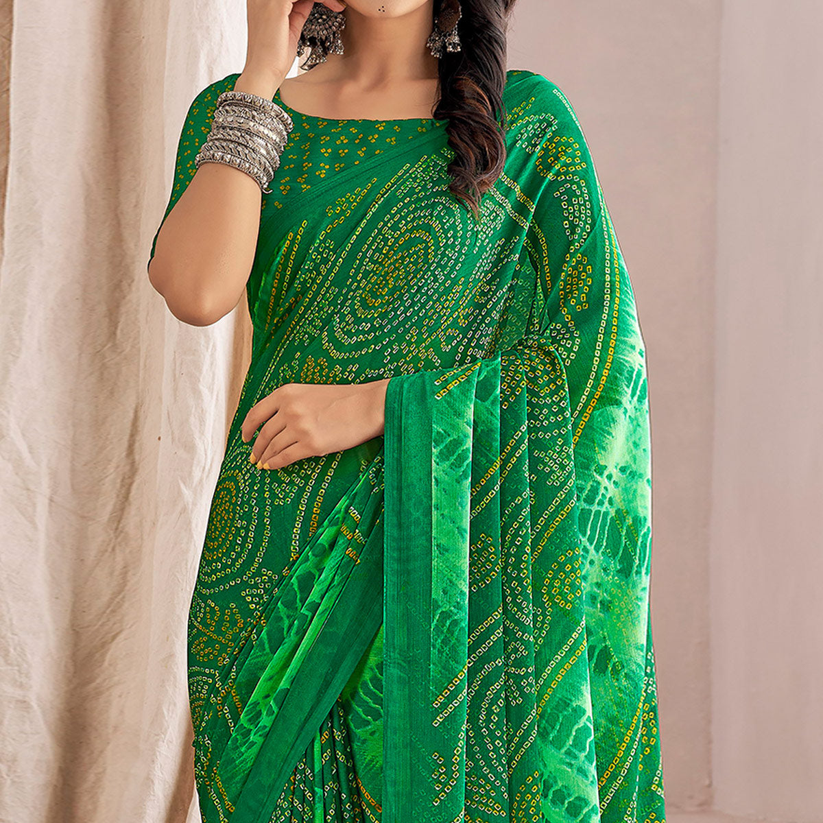 green-bandhani-printed-chiffon-saree-6