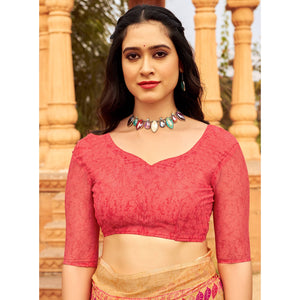 Light Orange Printed Chiffon Saree