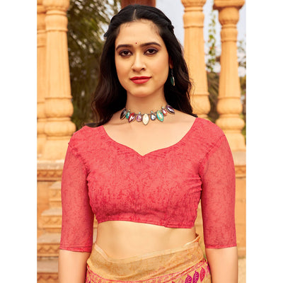 Light Orange Printed Chiffon Saree