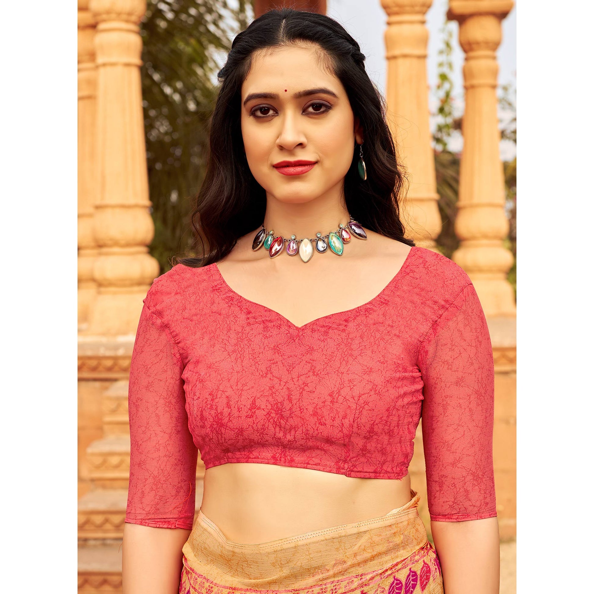 Light Orange Printed Chiffon Saree