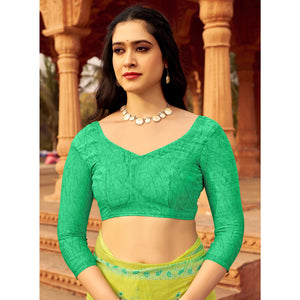 Lemon Green Floral Printed Chiffon Saree