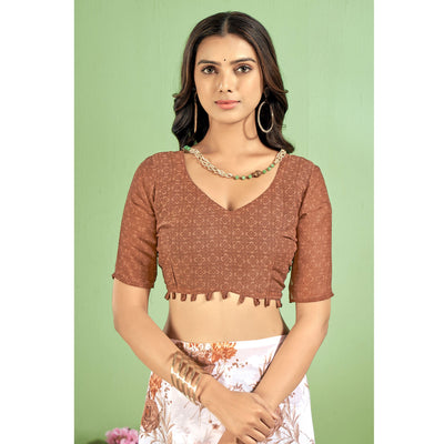 Brown Floral Printed Chiffon Saree