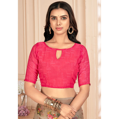 Brown Floral Printed Chiffon Saree