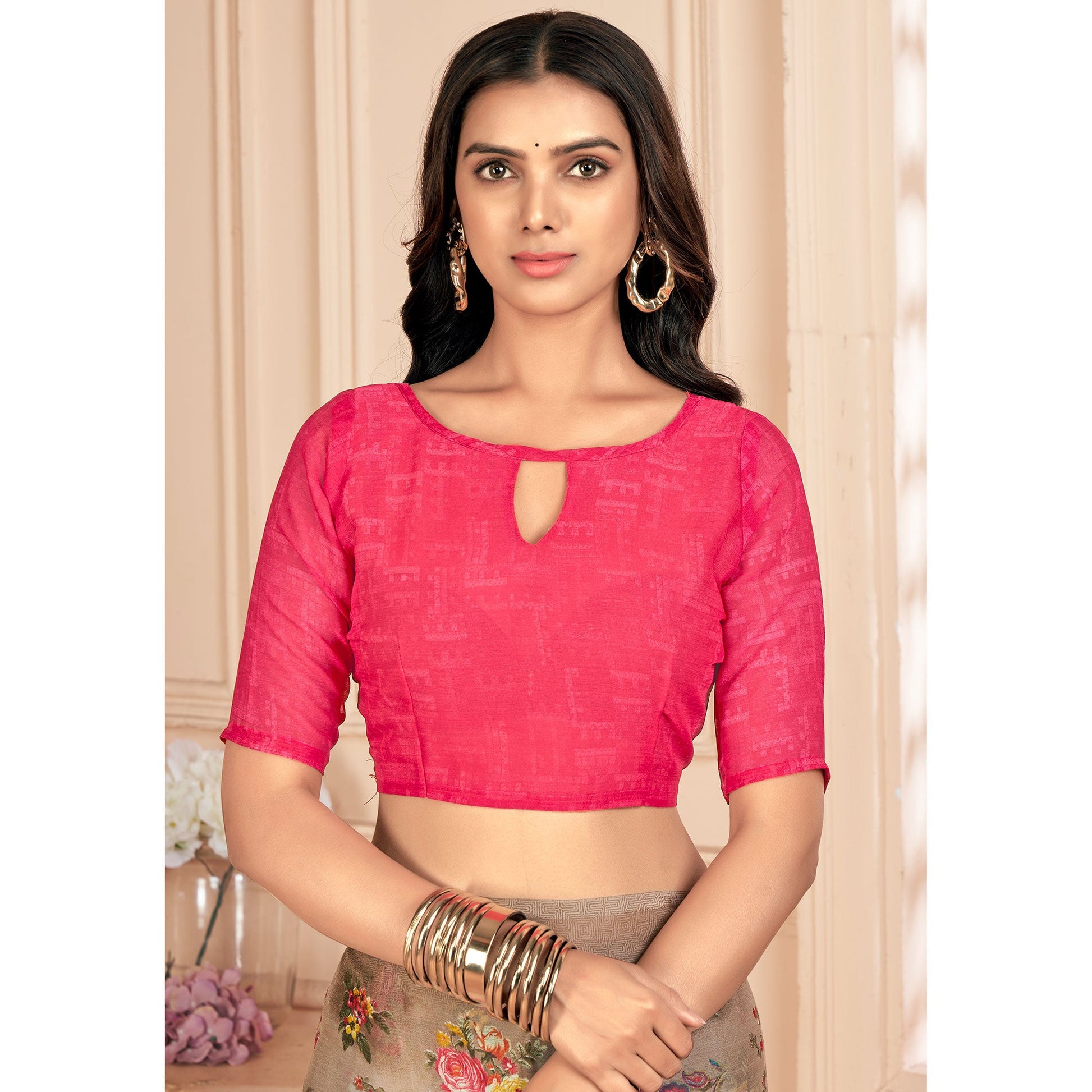 Brown Floral Printed Chiffon Saree