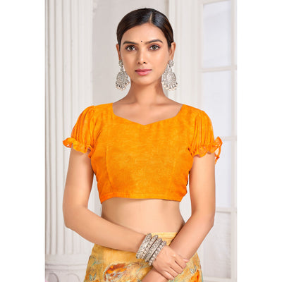 Light Yellow Floral Printed Chiffon Saree