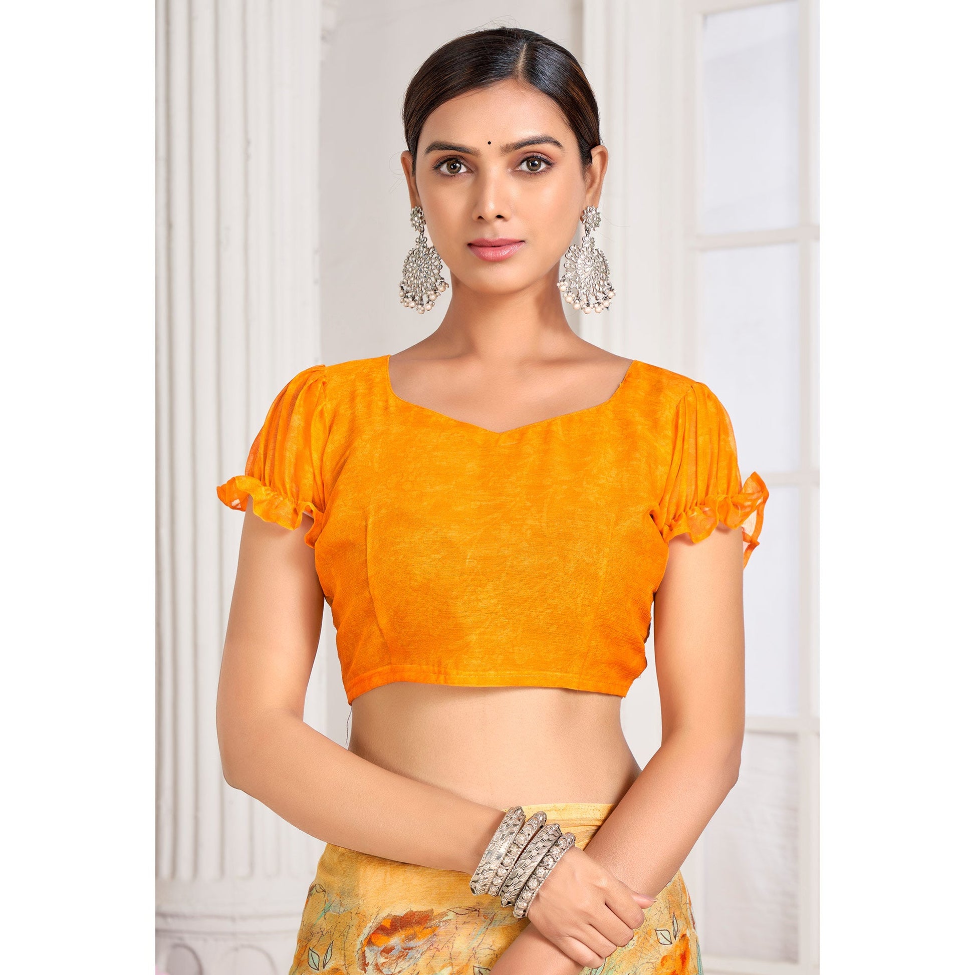 Light Yellow Floral Printed Chiffon Saree