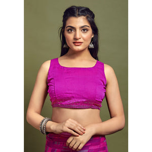 Magenta Geometric Printed Chiffon Saree