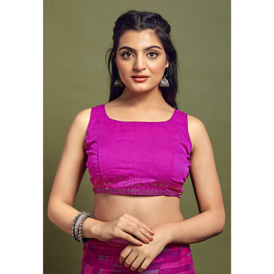 Magenta Geometric Printed Chiffon Saree