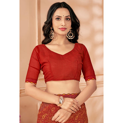 Maroon Printed Chiffon Saree With Lace Border