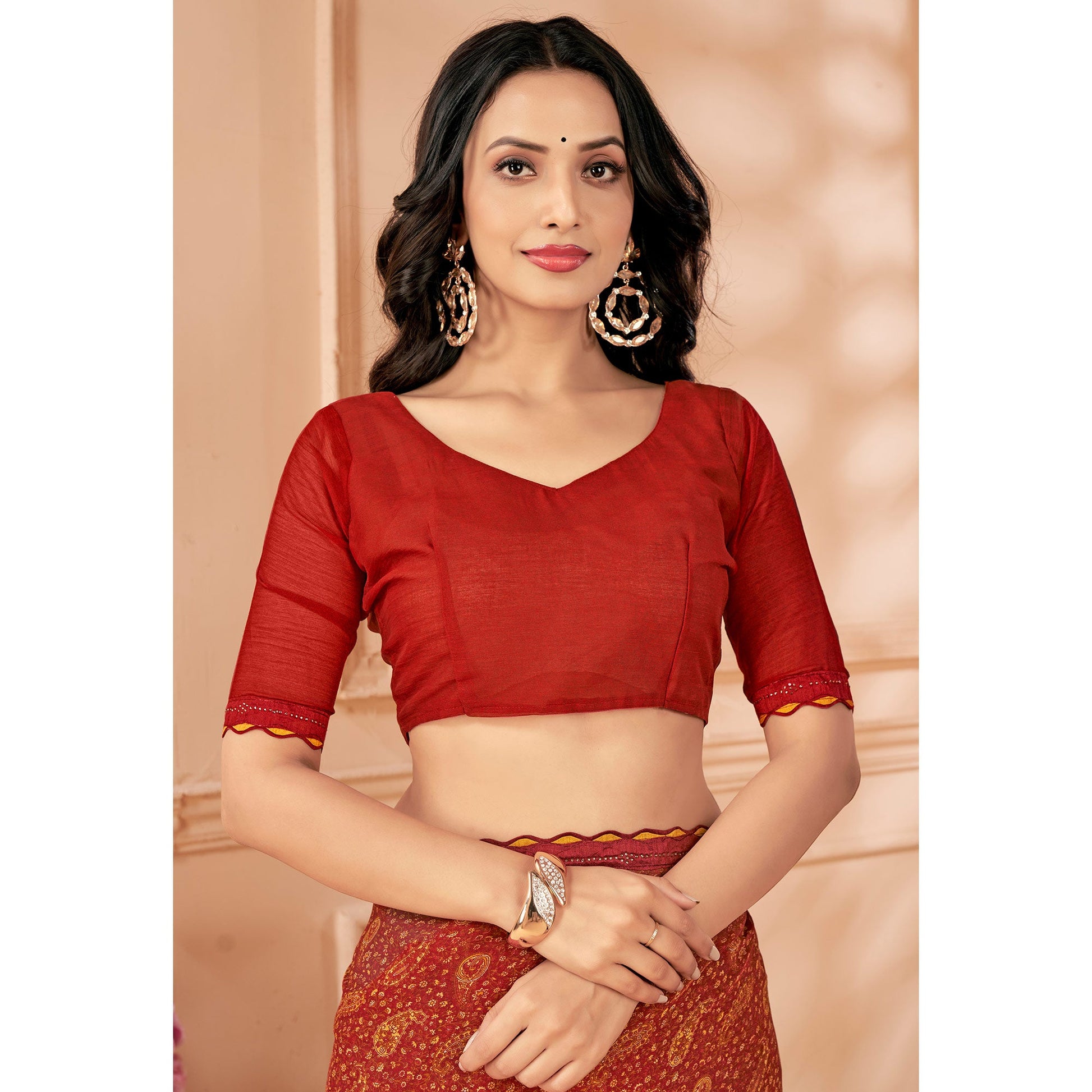 Maroon Printed Chiffon Saree With Lace Border