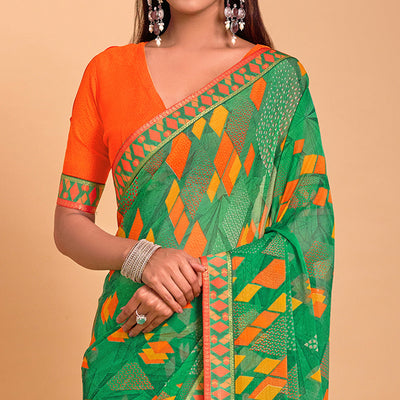 green-geometric-printed-chiffon-saree-6