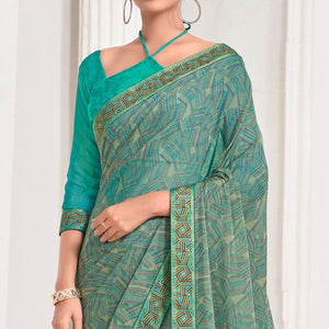 green-geometric-printed-chiffon-saree-with-lace-border-1