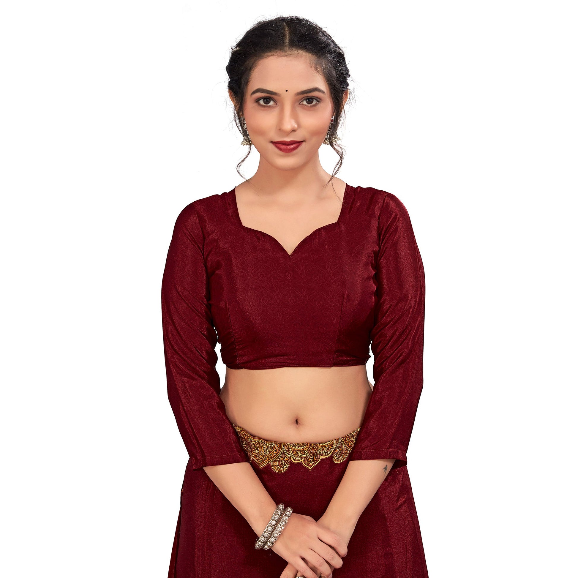 Maroon Printed Crepe Silk Saree