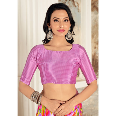 Light Magenta Geometric Printed Crepe Silk Saree