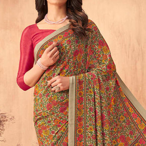Multicolor Floral Printed Crepe Saree