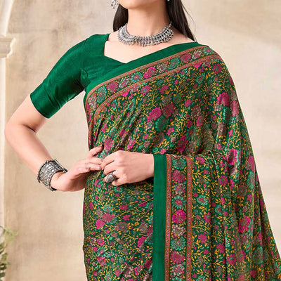 green-floral-printed-crepe-saree-3