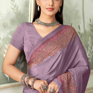 Mauve Floral Printed Crepe Silk Saree