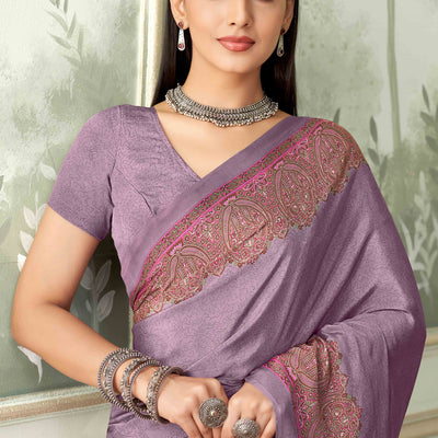 Mauve Floral Printed Crepe Silk Saree