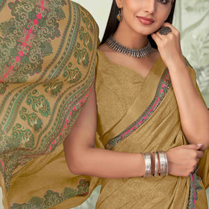 Dark Mustard Floral Printed Crepe Silk Saree