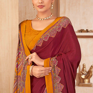 Maroon Floral Printed Crepe Silk Saree