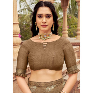 Brown Floral Printed Chiffon Saree