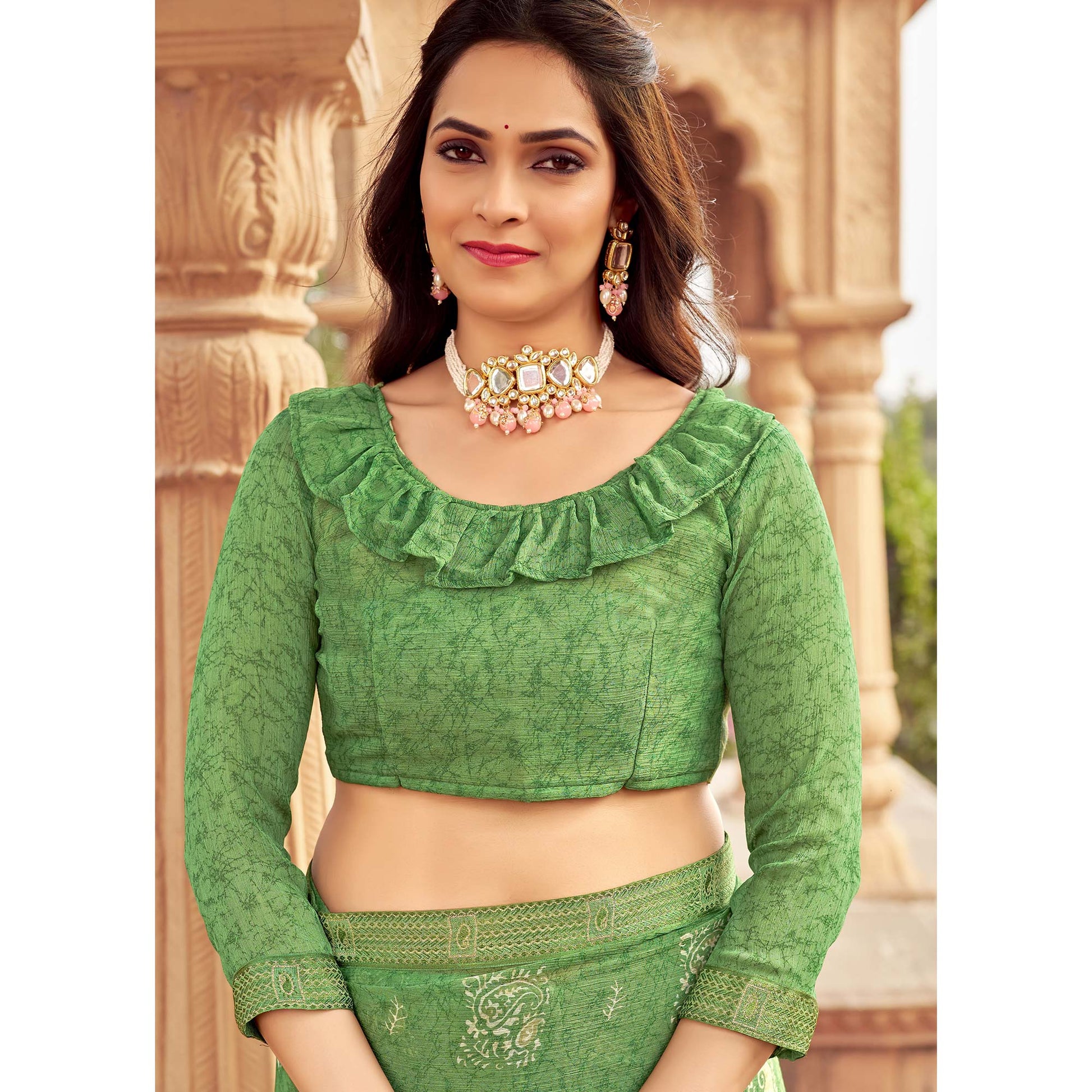 green-floral-printed-chiffon-saree-13