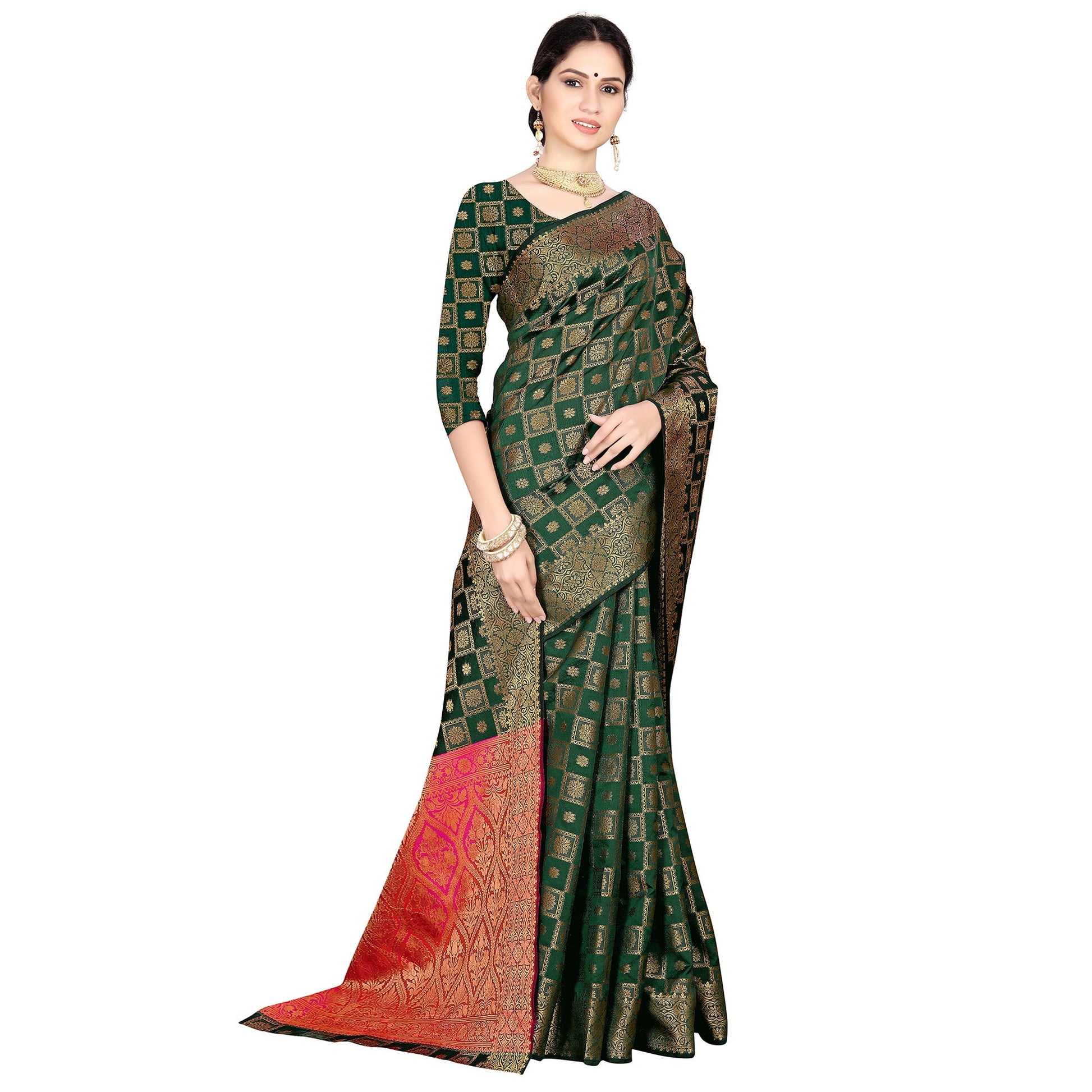 green-floral-woven-jacquard-saree-2