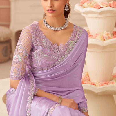 Lavender Sequins Embroidered Chiffon Saree