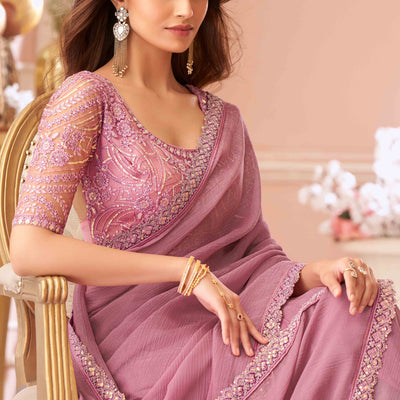Dusty Pink Sequins Embroidered Georgette Saree