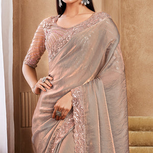 Grey Sequins Embroidered Satin Silk Saree