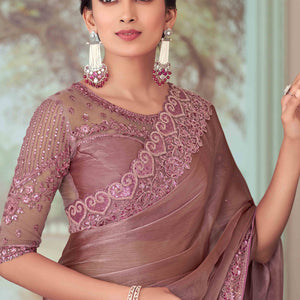 Mauve Floral Sequins Embroidered Georgette Saree