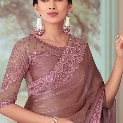 Mauve Floral Sequins Embroidered Georgette Saree