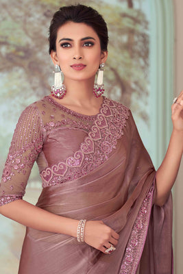 Mauve Floral Sequins Embroidered Georgette Saree
