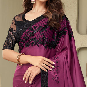 Magenta Sequins Embroidered Georgette Saree