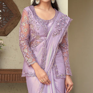 Lavender Sequins Embroidered Georgette Saree