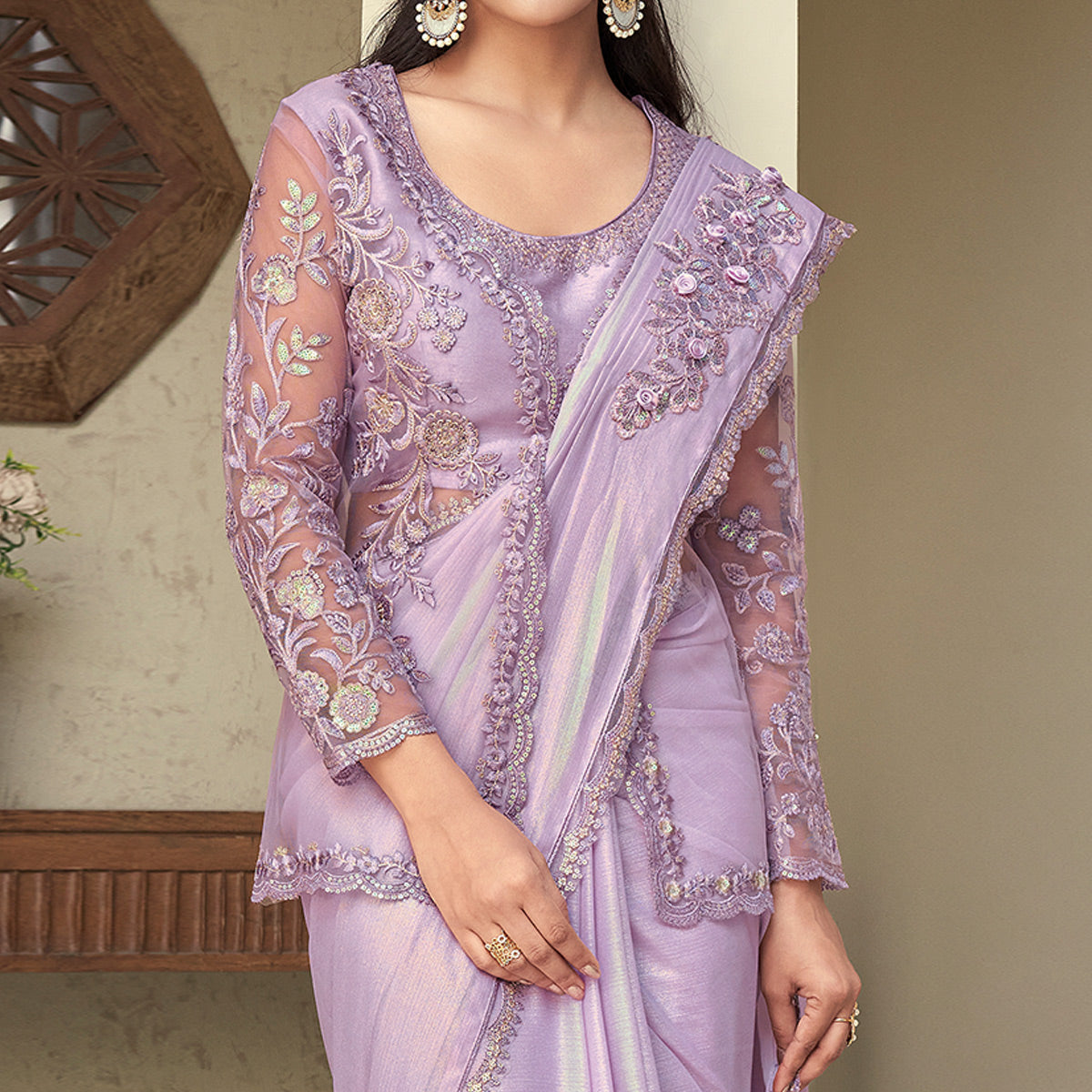 Lavender Sequins Embroidered Georgette Saree