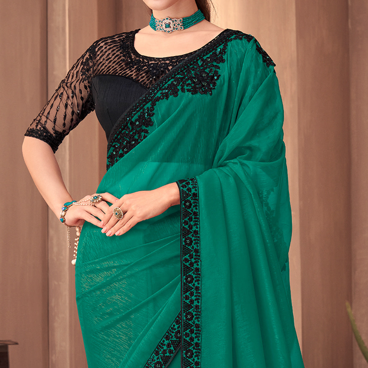 green-floral-embroidered-georgette-saree-1